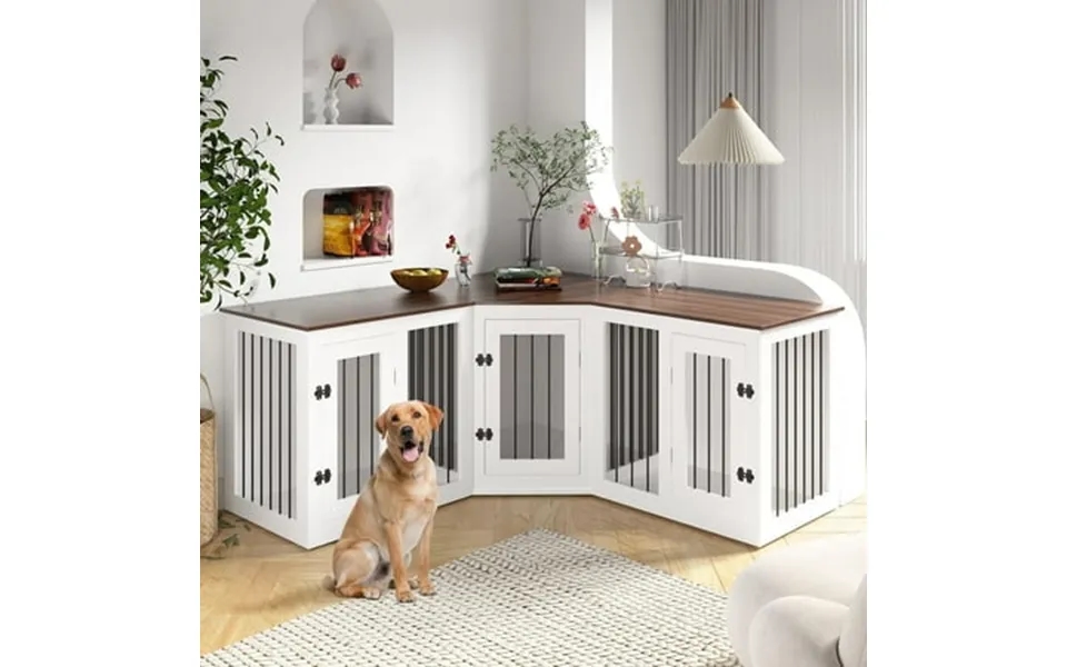 Iceelf 113 Large Dog Crate Furniture For 3 Dogs Corner Dog Crate With Divider Wooden Indoor Dog Kennel Furniture Dog Cra