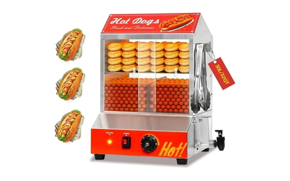 Iceelf 32qt Hot Dog Steamer 1000w 30 L Holds 175 Hotdogs And 40 Buns Commercial Hot Dog Steamer