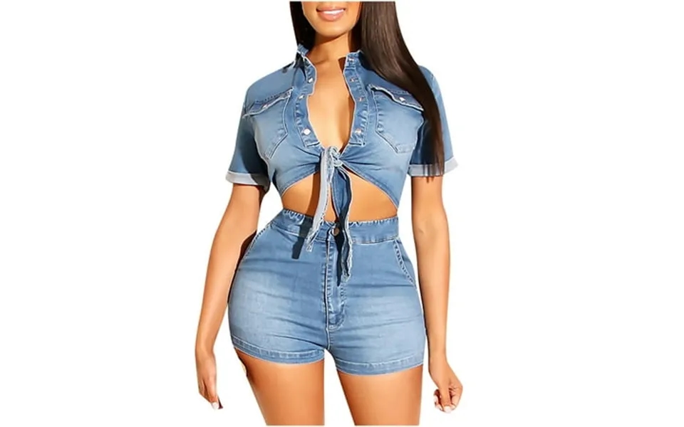 Ichuanyi Womens Shirts Clearance Women S Casual Two Pieces Of Jeans Shorts Jacket Suit Denim Suit