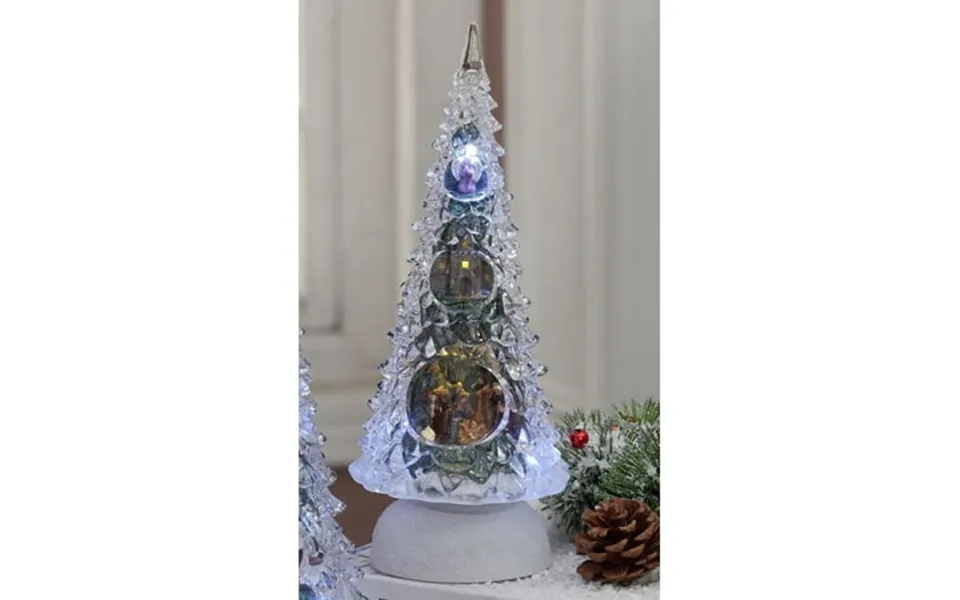 Icy Giftware Set Of 2 Clear And Green Led Pine Tree Snow Scene Christmas Table Top Decors 11