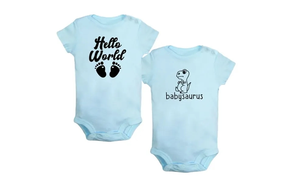Idzn Pack Of 2 Babysaurus & Hello World Pregnancy Announcement Rompers For Babies Newborn Baby Unisex Bodysuits Infant J