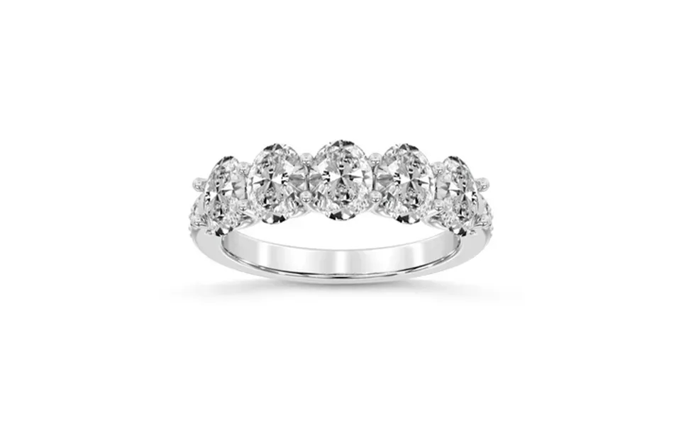 Igi Certified Oval Shape Lab Grown Diamond Anniversary Band Ring For Women 5 Stone 7 Ct Tw 14k White Gold Fg-vs Quality
