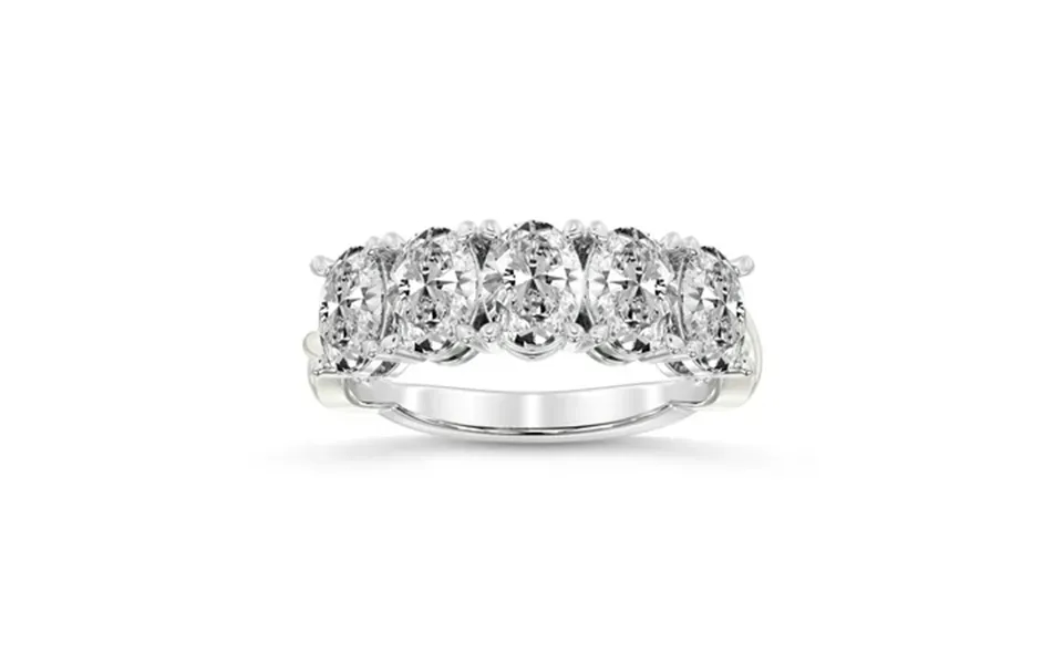 Igi Certified Oval Shape Lab Grown Diamond Anniversary Band Ring For Women 5 Stone 7 Ct Tw In 14k White Gold Fg-vs1-vs2