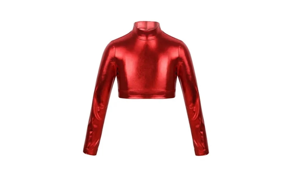 Iiniim Kids Girls Long Sleeve Turtleneck Glossy Metallic Sports Dance Crop Tops Tight Shirt Dancewear