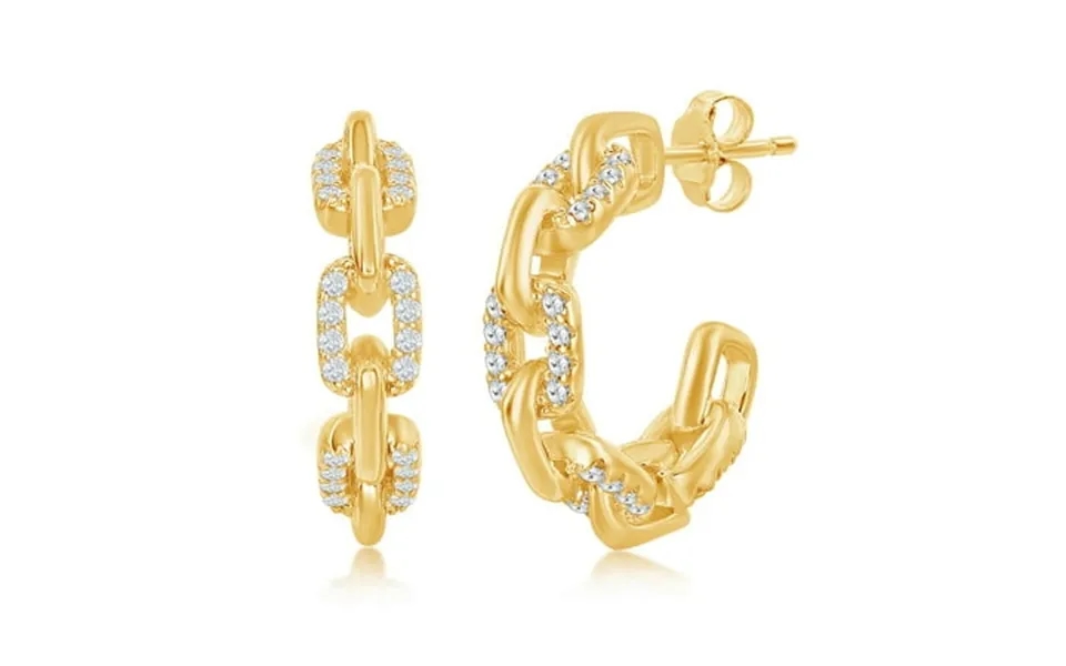 Ijewelry2 Gold Plated Sterling Silver 18mm Clear Cz Paperclip Open Hoop Earrings