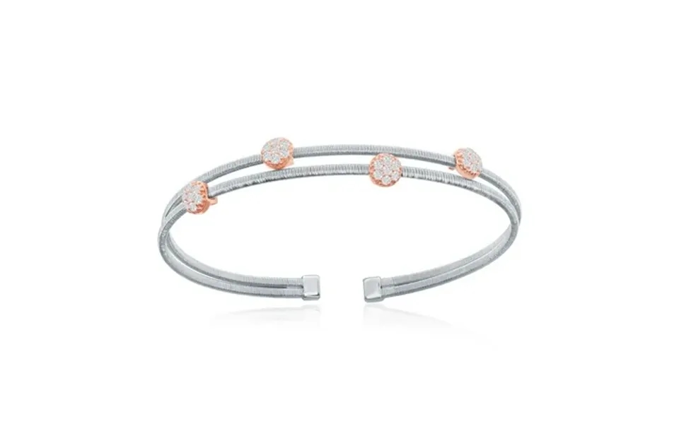 Ijewelry2 Sterling Silver Interlaced Triple Wire With Bonded 14k Rose Gold Flat Beads Cz Bangle Bracelet