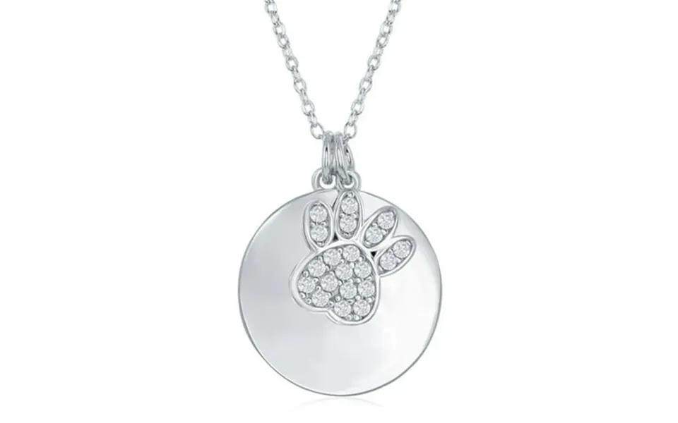 Ijewelry2 Sterling Silver Shiny Disc With Hanging Micro Pave Cz Bear Paw Pendants Necklace