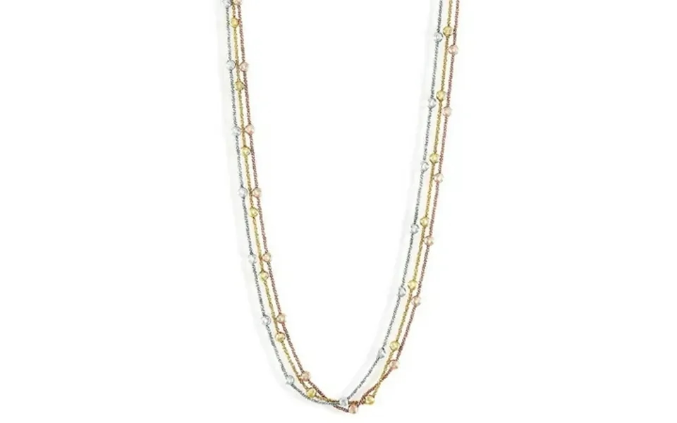 Ijewelry2 Tri-color Sterling Silver Diamond-cut Beads Triple Strand Chain Necklace 17