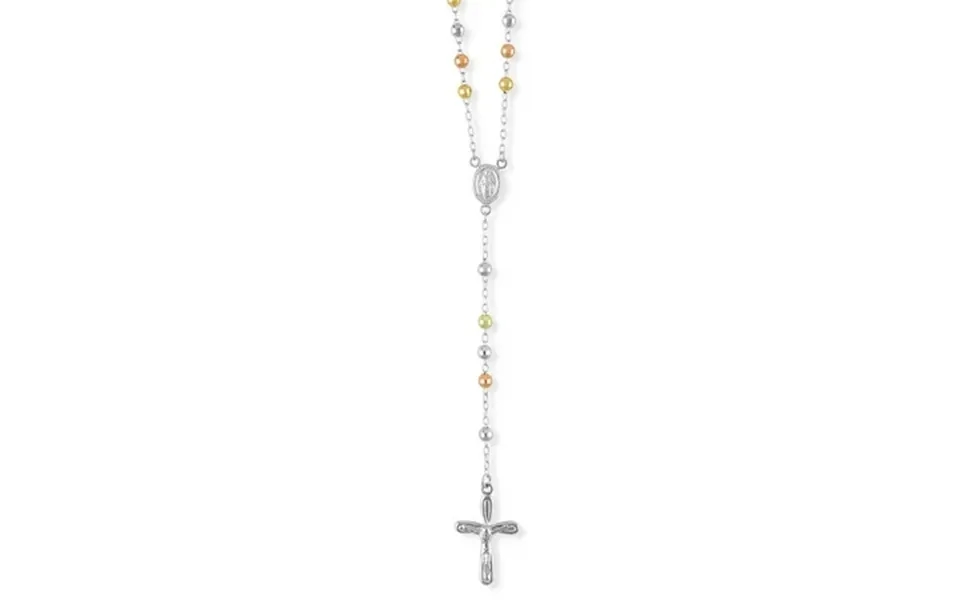 Ijewelry2 Tri-color Sterling Sliver Beaded Rosary Necklace 18