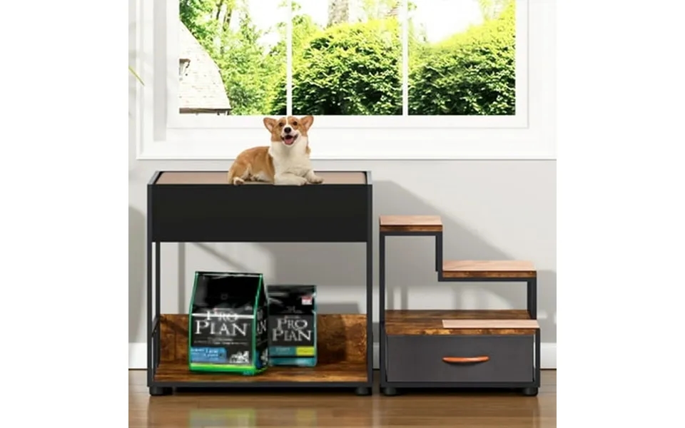 Imkhk Pet Step Window Perch With Storage Cabinet Dog Bunk Beds With Stairs Sponge And Non-slip Pad Multi-level Pet Loung