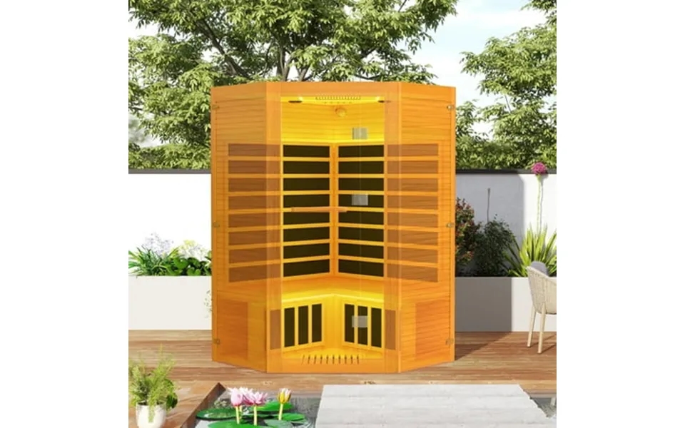 Indoor Canadian Hemlock Sauna 2100w Sauna Room 360 Far Infrared Sauna With Bluetooth Music Player And Video Player Rack