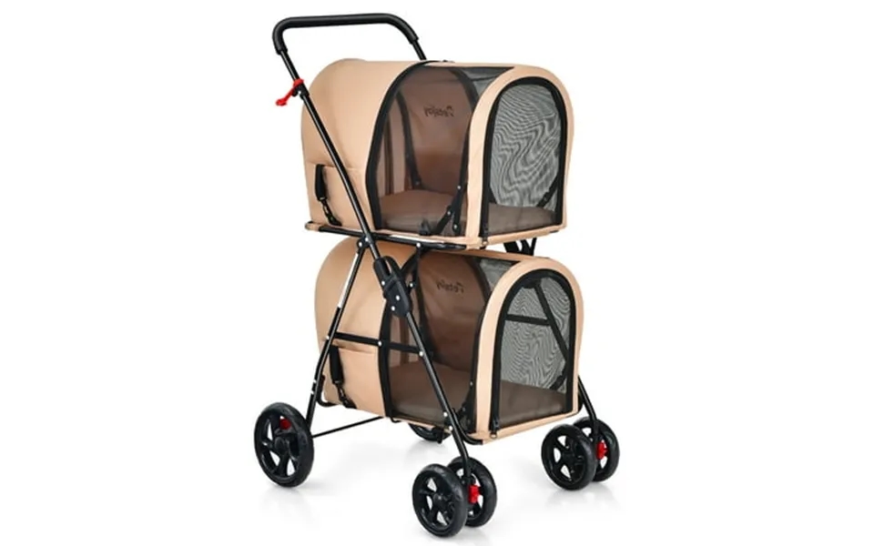 Infans 4-in-1 Double Pet Stroller W Detachable Carrier Travel Carriage For Cats Beige