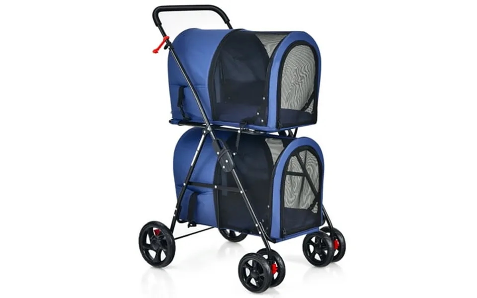 Infans 4-in-1 Double Pet Stroller W Detachable Carrier Travel Carriage For Cats Blue