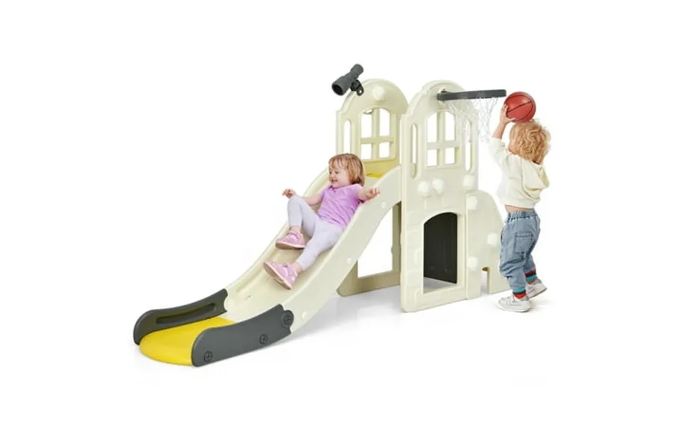 Infans 6-in-1 Large Slide For Kids Toddler Climber Slide Playset W Basketball Hoop