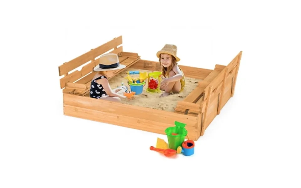 Infans Kids Large Wooden Sandbox W Cover 2 Convertible Bench Seats For Outdoor Play