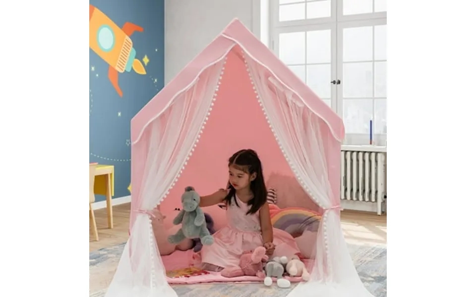 Infans Kids Playhouse Large Children Indoor Play Tent Gift W Cotton Mat Longer Curtain