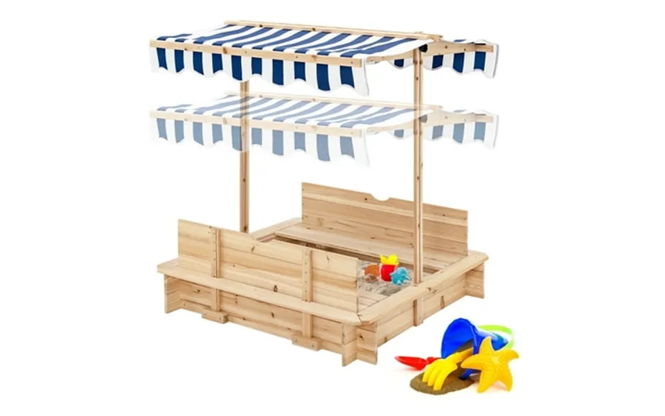 Infans Kids Wooden Sandbox With Canopy & Foldable Bench Seats