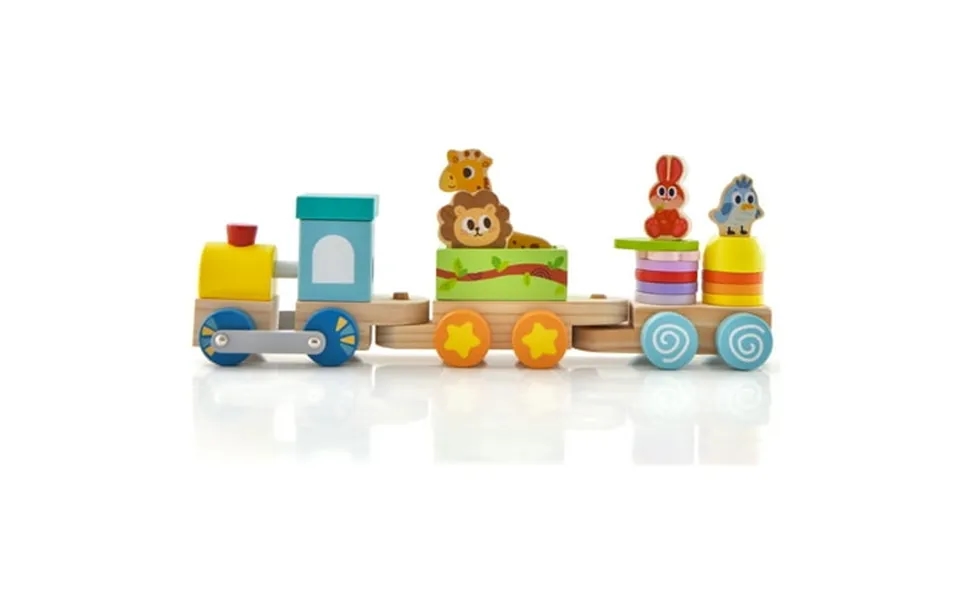 Infans Wooden Stackable Train Set Kids Educational Fun Cars W Animal Toys & Locomotive