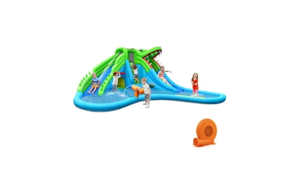 Inflatable Crocodile Style Water Slide Upgraded Kids Bounce Castle With 750w Blower