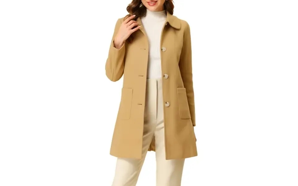 Inspire Chic Women S Turn Down Collar Single Breasted Winter Mid Length Overcoat S Khaki