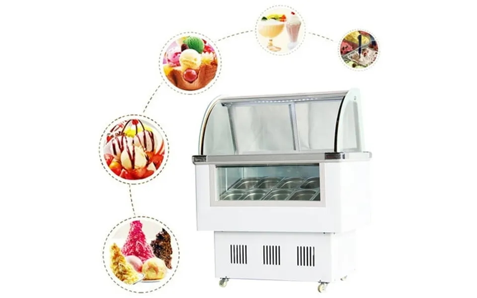 Intbuying Commercial 10 Pan Hard Ice Cream Showcase Gelato Dipping Cabinet Freezer Display Case 220v