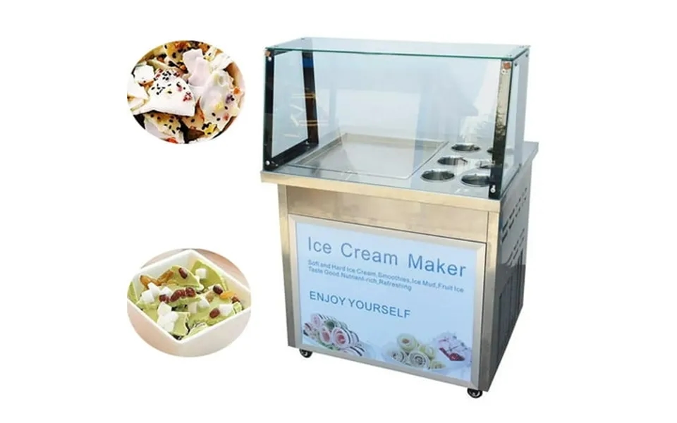 Intbuying Commercial Fried Yogurt Machine Fried Ice Cream Maker With Dust Cover & 6 Buckets