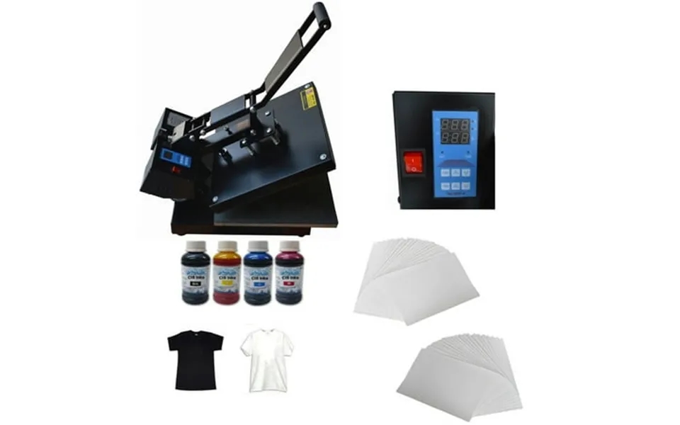 Intbuying Flat Heat Press Machine With Transfer Paper Inks T-shirt Start-up Kit For Diy T-shirt Transfer