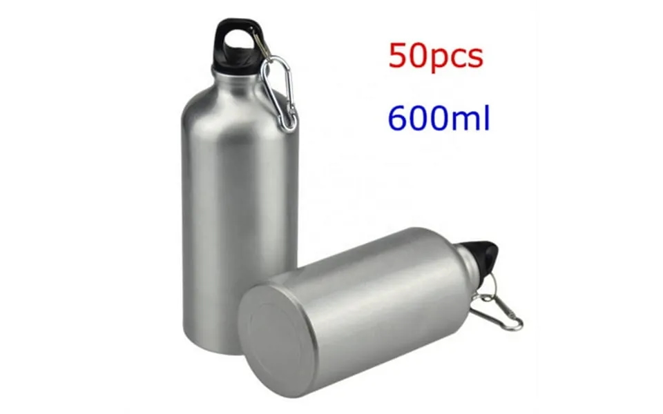 Intsupermai 50pcs 600ml Aluminum Water Bottles Silver With Carabiner Hook For Sublimation Transfer Printing