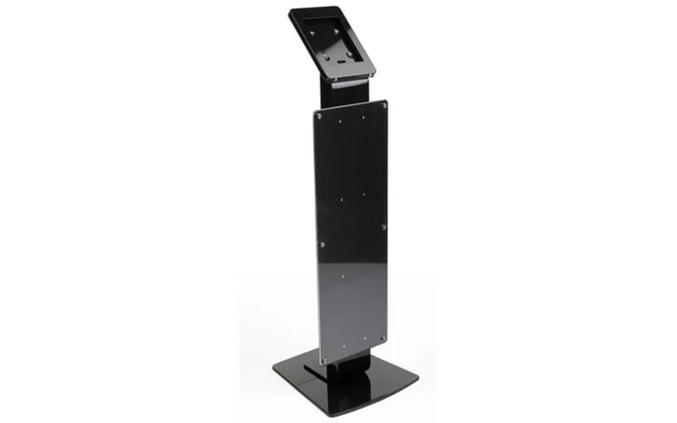 Ipad Floor Kiosk With Power Outlet And Sign Holder Dual Locking Enclosure For Ipad 2-4 And Air Black Aluminum Ipdsgnbk2