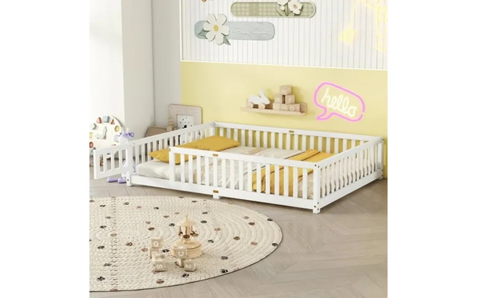 Irerts Queen Floor Bed Frame For Toddlers Kids Wood Queen Montessori Bed Frame With Slats Fence Door Kids Montessori Bed