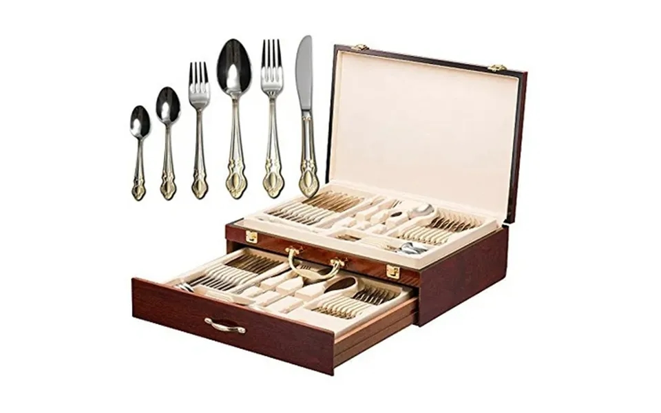 Italian Collection Monarch 75-pc Premium Flatware Set W Wooden Storage Case