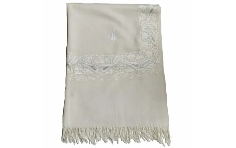 Ivory Long Big Long Woolen Scarf Fashionable Shawl Wrap Sunscreen With Ivory Paisley Motif Embroidery With Hand Knotted