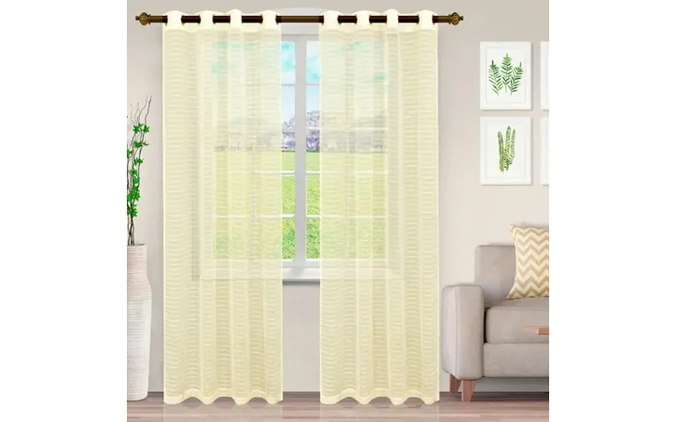 Jackson Stripe Soft Diffused Light Airy Lightweight Sheer Curtain Set Ivory 52 X63