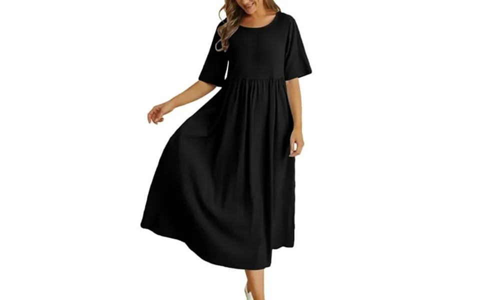 Jamsmile Women Dress Summer Casual Loose Cotton Linen Round Neck Five Point Sleeve Maxi Dresses Ladies Beach Long Sundre