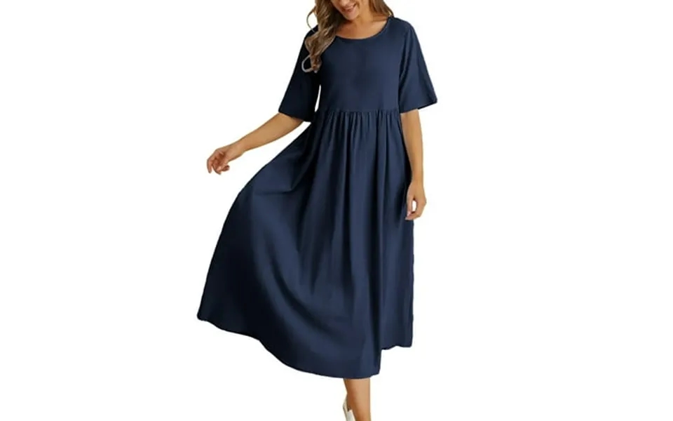 Jamsmile Women Dress Summer Casual Loose Cotton Linen Round Neck Five Point Sleeve Maxi Dresses Ladies Beach Long Sundre