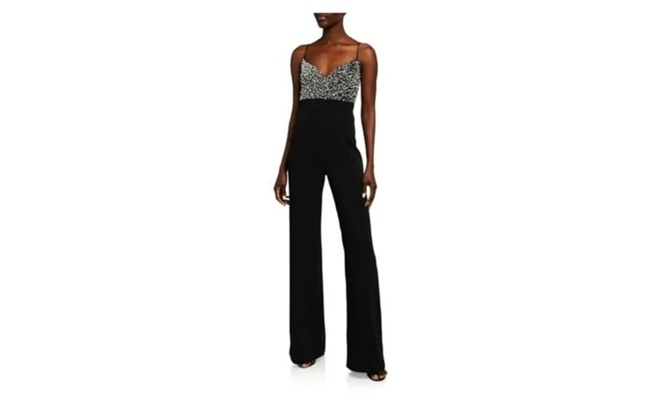 Jay Godfrey Womens Black Beaded Sequined Spaghetti Strap V Neck Evening Wide Leg Jumpsuit 10