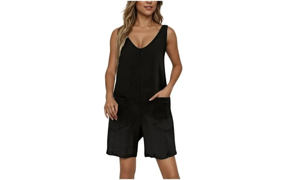 Jean Short Romper Womens Trendy Casual Summer Overalls With Pockets Sleeveless V Neck Tank Jumpsuit Denim Shorts Xl Blac