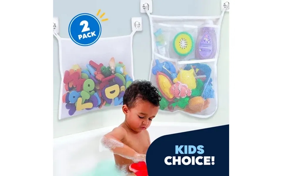 Jeexi Bath Toy Organizer Storage Mesh 2 Pack With Abc Letters & 0-9 Numbers Hanging Baby Bath Toy Holder With Adhesive H