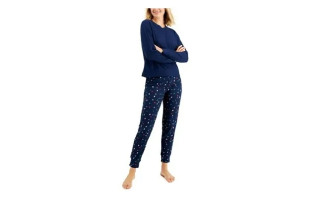 Jenni Sets Navy Textured Solid Long Sleeve Crew Neck T-shirt Cuffed Sleepwear Size M product image