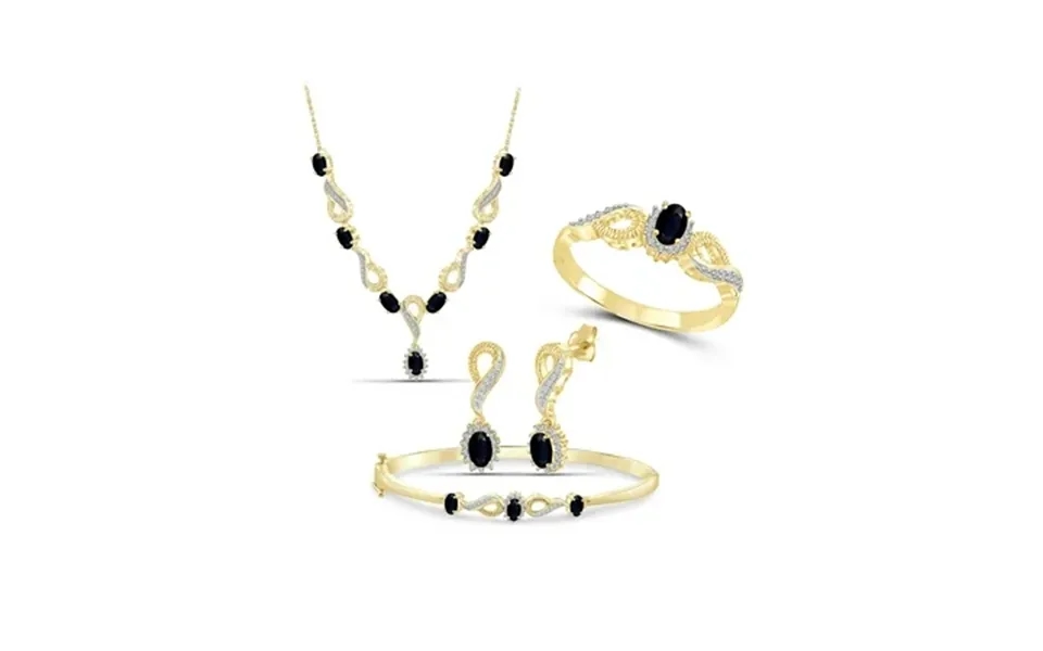 Jewelersclub 4.00 Carat T.g.w. Sapphire And White Diamond Accent 14k Gold Over Silver 4-piece Jewelry Set