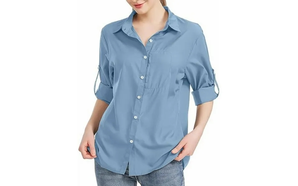 Jicehd Blouse-clearances Women S Adjustable Length Sleeve Henley V Neck Blouse Lapel Collar Full Button Down Tops Fashio