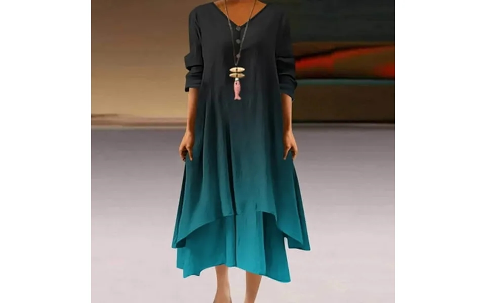 Jicehd Women Dress Maxi Long Dress Women S Kaftan 3 4 Sleeve Button Casaul Oversized Dress V Neck Gradient Pleated Irreg