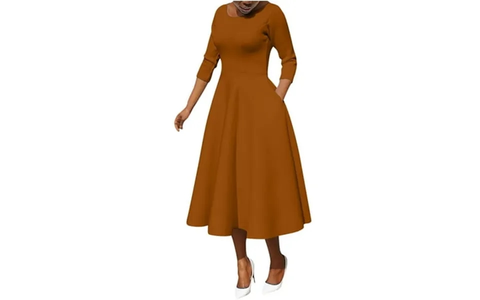Jicehd Women Dress Women S Long Sleeve Maxi Dress Crewneck Loose Solid Color Casual Empire Waist Midi Dresses With Pocke