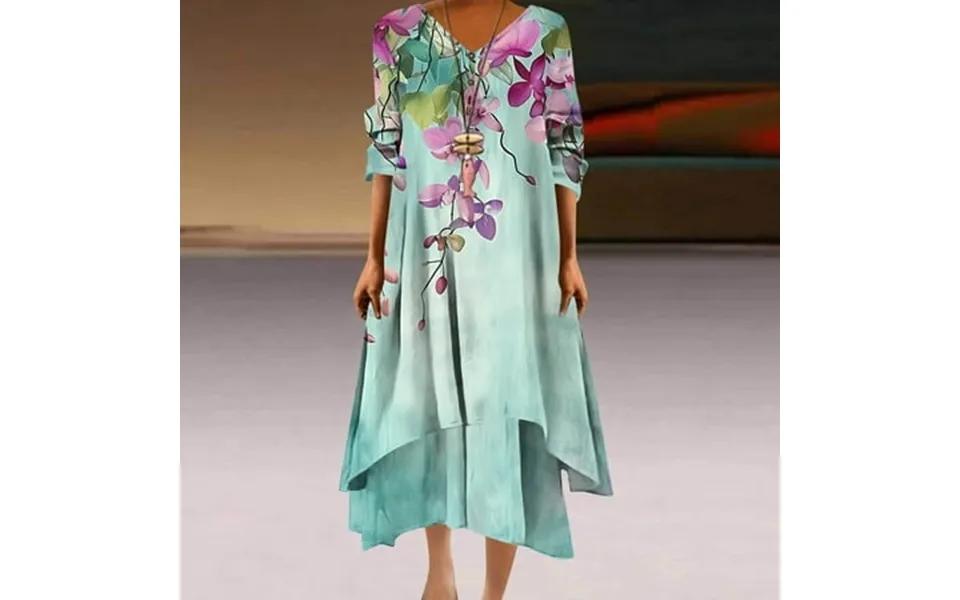 Jicehd Women Dress Womens Going Out Dresses Retro Flower Print 3 4 Length Sleeve Button Irregular Hem Sundresses Fashion