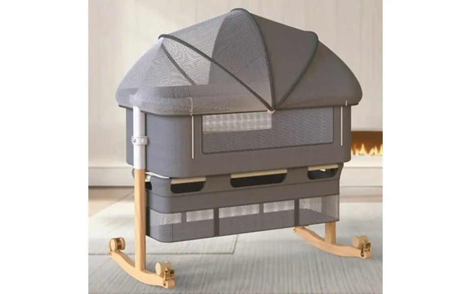 Jiec 4-in-1 Baby Bassinet Adjustable Height Infant Bedside Crib With Diaper Table 0-24 Months Gray