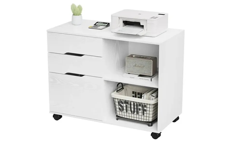 Jioabl 3-drawer File Cabinet Lateral Mobile Filing Cabinet Wood Storage Organizer With Wheels Printer Stand & Open Shelv