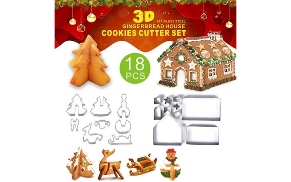 Jnaneei 18 Pcs Pastry Tools Pressable Stainless Steel Press Baking Utensils Reindeer Gingerbread House Shape Non-stick K