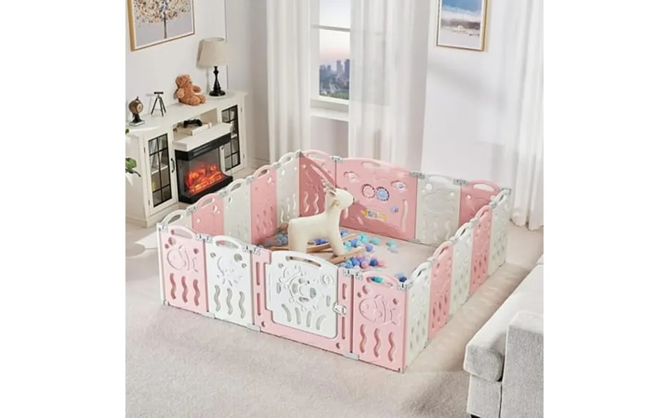Jocisland Baby Playpen Upgraded 18 Panels Foldable Baby Fence With Game Panel And Safety Gate Adjustable Shape Portable