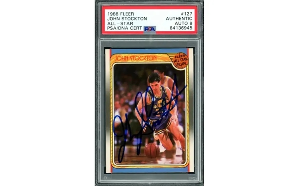 John Stockton Autographed 1988-89 Fleer All Star Rookie Card 127 Utah Jazz Auto Grade Mint 9 Psa Dna 64136945