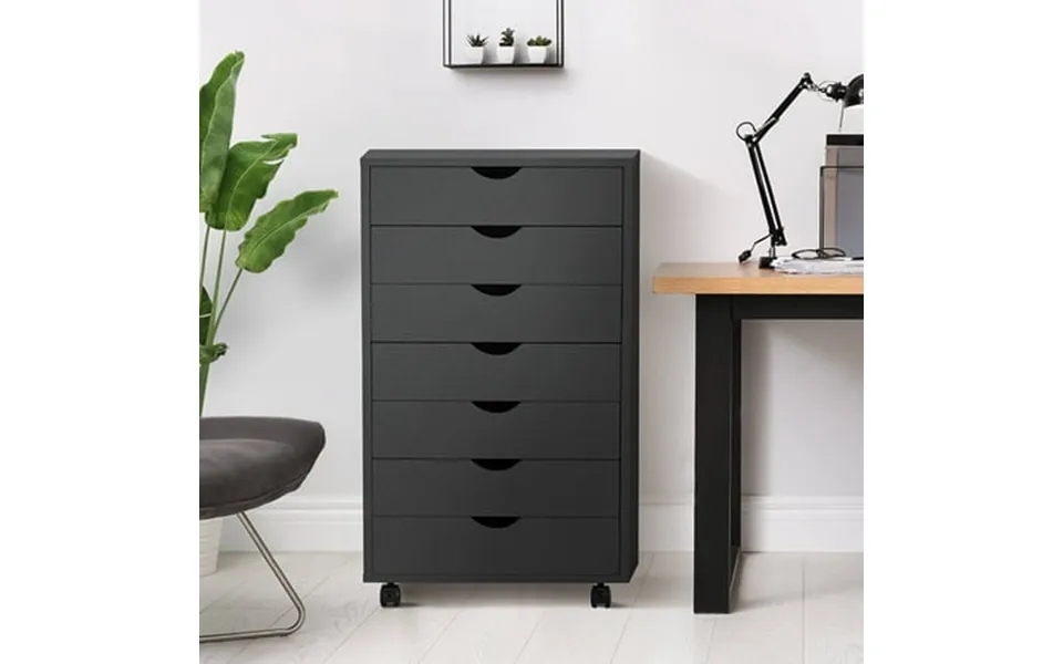 Joinsun 7 Drawer Chest Storage Organizer Mobile File Cabinet Wood Dresser Printer Stand For Home Office Study Black